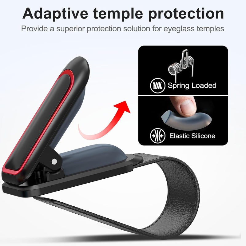 Veharvim Sunglass Holder for Car (One-Handed-Operation, Gentle & Secure Hold, Silicone Padded, Universal Fit, Metal Clip) Visor Sunglass Holder Clip,Visor Sunglass Car (Black & Red, 2 Pack) - Image 3